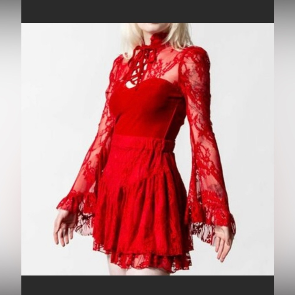 Killstar Red Long Lace Blouse